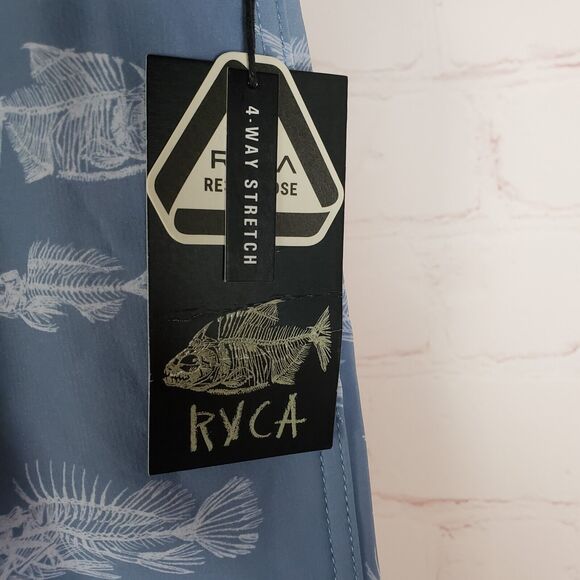 NEW RVCA Mens Horton Fish Elastic Short XL Blue Swim Surf Casual 7" Inseam - Picture 6 of 15